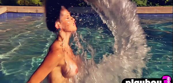  Hot brunette babe Carrie Stevens showing big boobs after striptease action